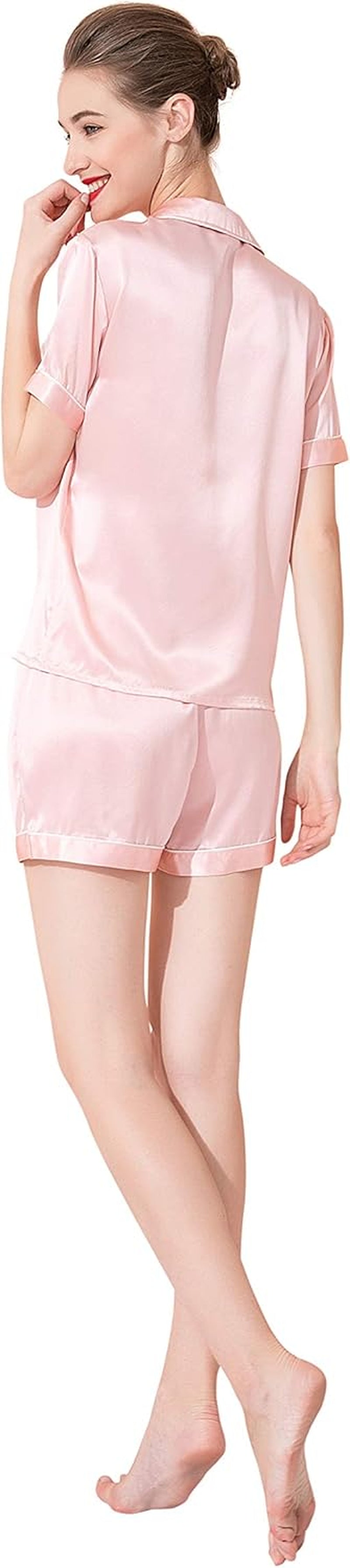 100% Mulberry Silk Pajama Set (Pink, S)