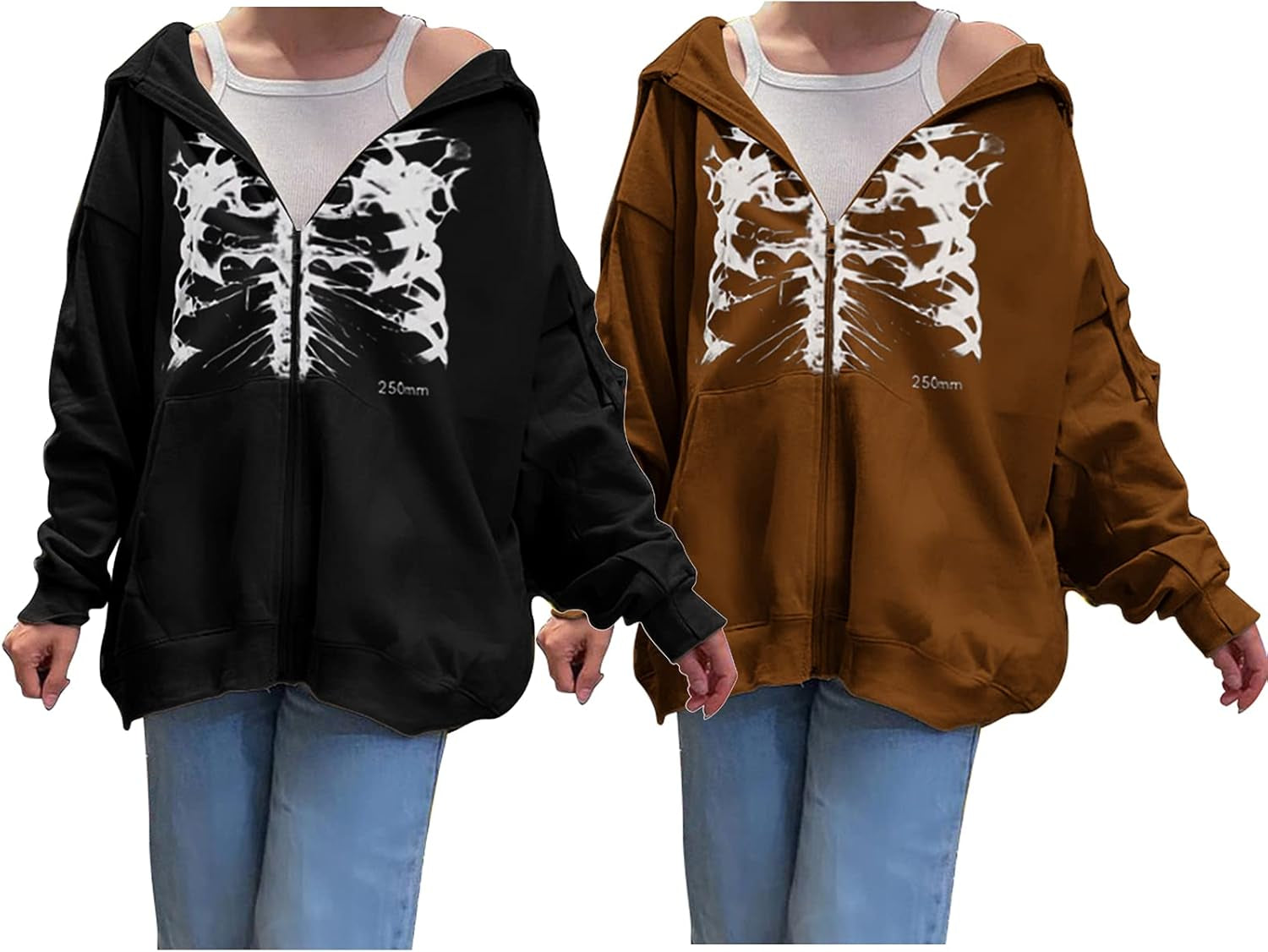 Women Oversized Graphic Print Hoodie Long Sleeve Zip up Casual Coat Jacket Hip Hop Y2K E-Girl Streetwear