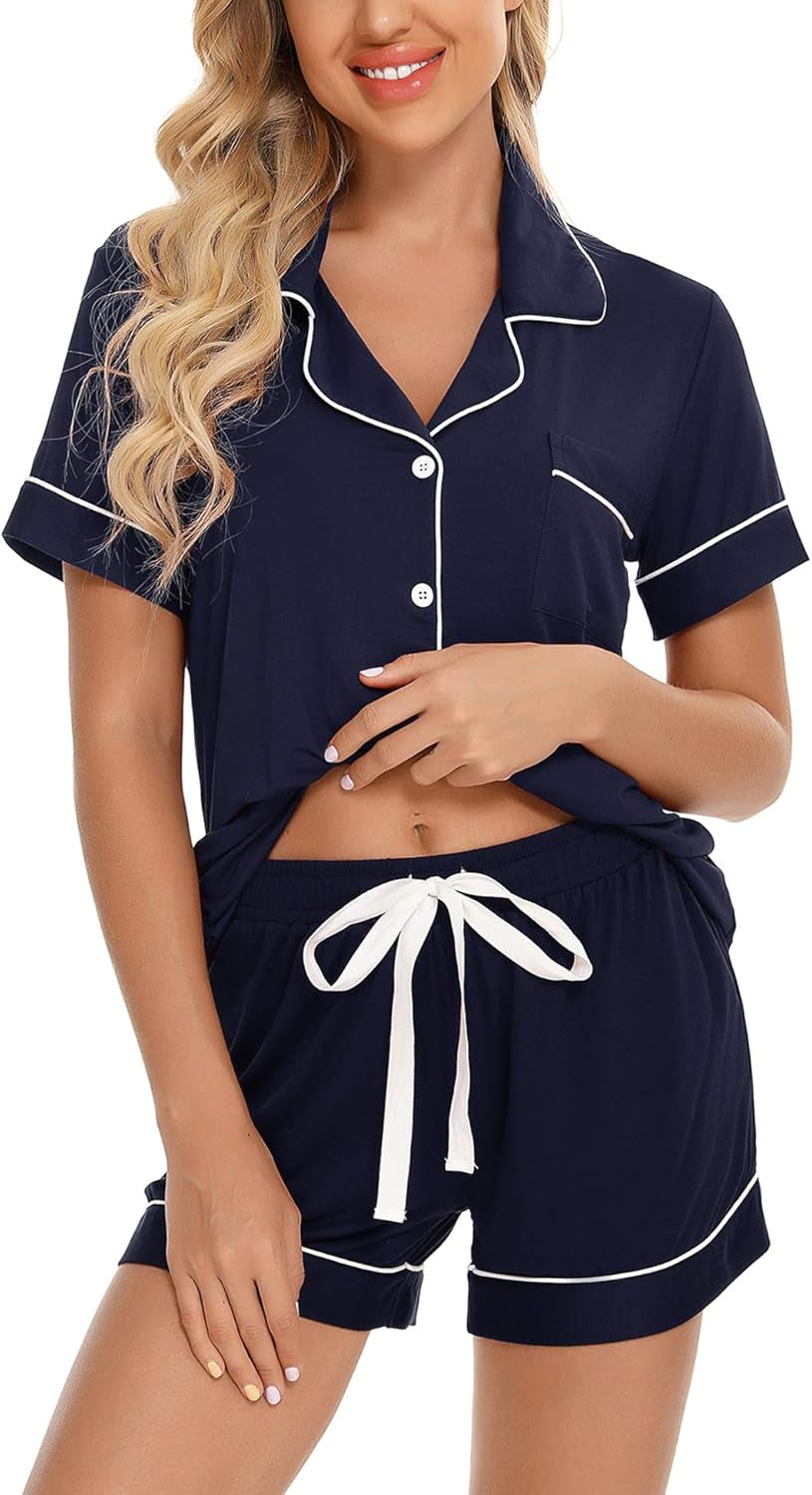 Pajamas Set for Women Short Sleeve Sleepwear Soft Button down Post Partum Pjs Set Maternity Lounge Sets S-XXL