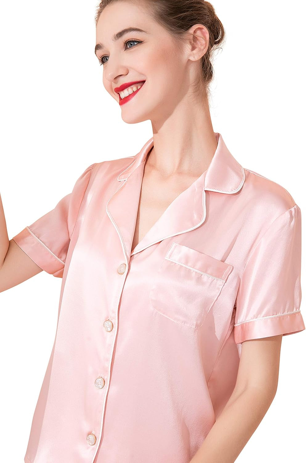 100% Mulberry Silk Pajama Set (Pink, S)